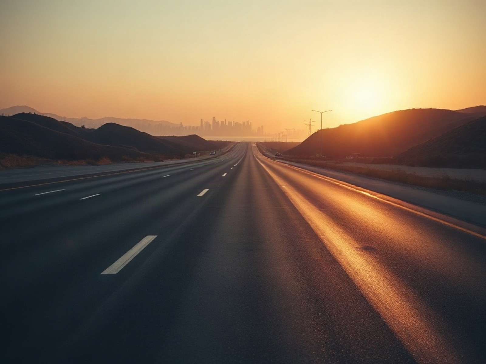 Road toward the Tijuana border crossing at dawn