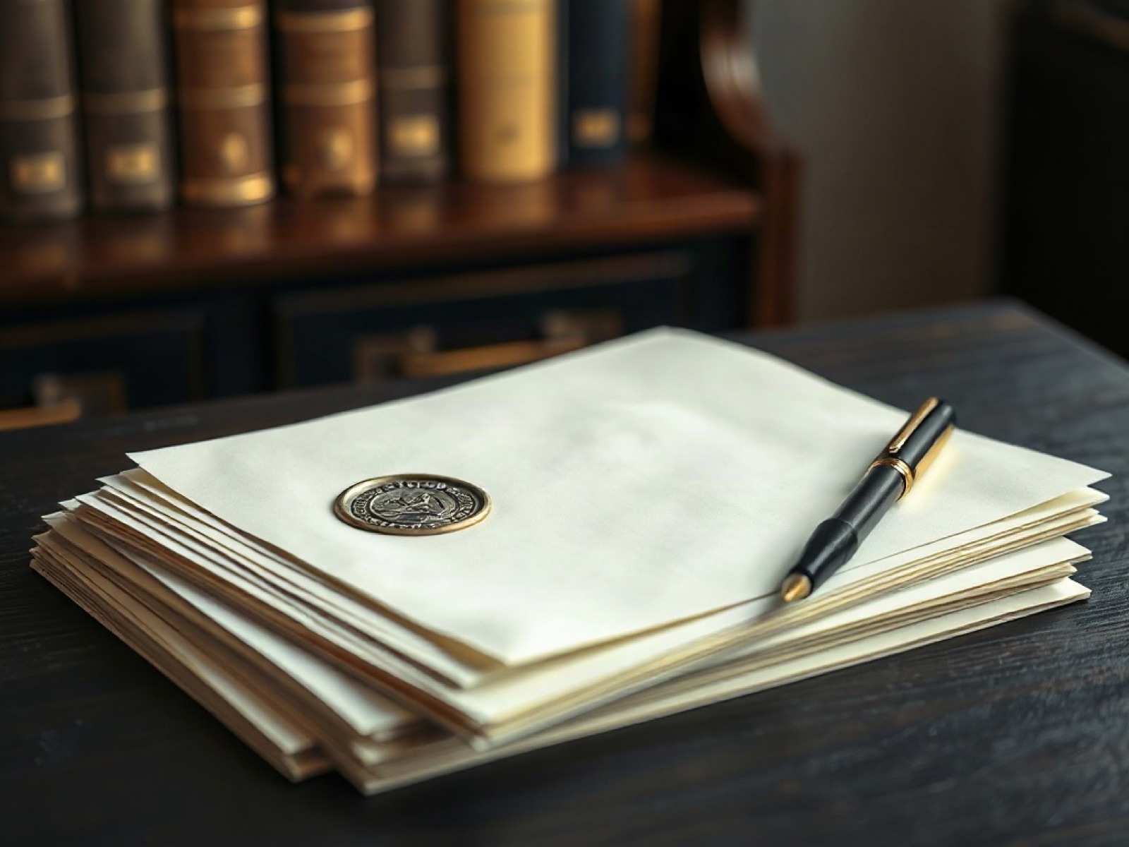 Official documents with an embossed seal on a desk